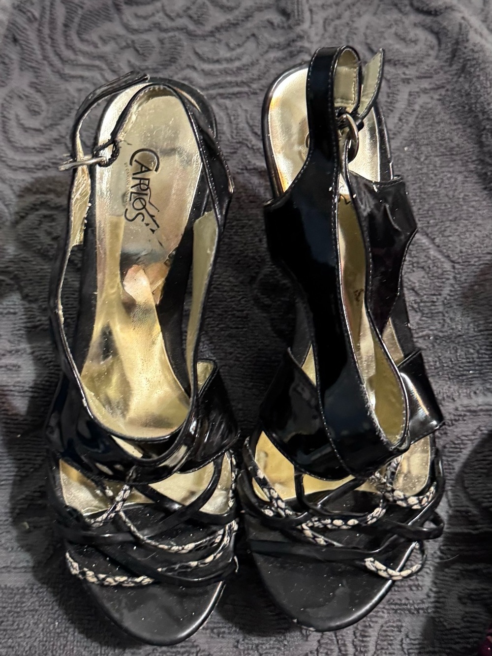 Carlos Santana Black Patent Braided Slingback Heels